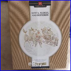 Member's Mark 2005 White Gold Porcelain Santa Sleigh And Reindeer Christmas Set