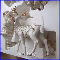 Member's Mark 2005 White Gold Porcelain Santa Sleigh And Reindeer Christmas Set