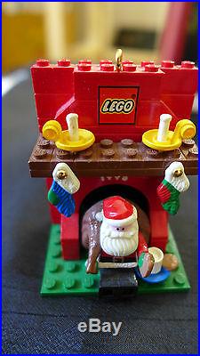 MIB Hallmark 1994 Santa's LEGO Sleigh & 1998 Lego Fireplace with Santa Ornaments