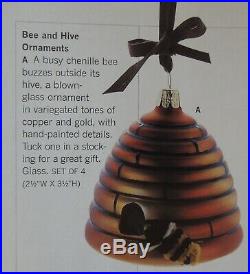 MIB SET OF 4 Martha Stewart By Mail Chenille Bee and Hive Christmas Ornaments