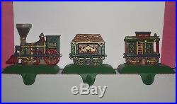 MIDWEST Cast Iron CHRISTMAS Stocking HANGER Holder 3pc TRAIN Set FREE Ship RARE