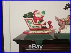 Midwest Painted Cast Iron Santa & Two Pink Reindeer Christmas Stocking Holders