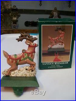 MIDWEST Painted Cast Iron SANTA'S REINDEER CHRISTMAS STOCKING HOLDER Hanger #M