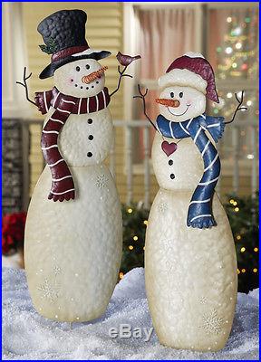 MR & MRS SNOWMAN Christmas Yard Stake Holiday Outdoor Lawn Garden New Decor