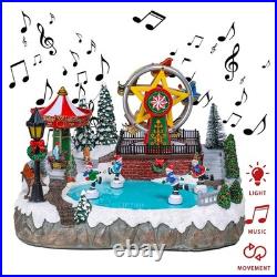 MUMTOP Christmas Village Amusement Park with Moving Skaters, Light Up Animate