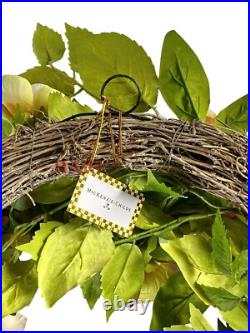 MacKenzie-Childs 23 Peony Wreath Courtly Check Leaves New