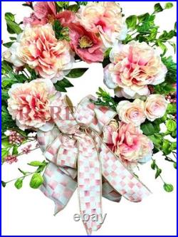 MacKenzie-Childs 24 Wreath Rosy Check Rose New