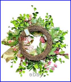 MacKenzie-Childs 24 Wreath Rosy Check Rose New