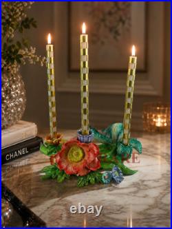 MacKenzie-Childs Aqua Flower Market 3 Candle Holder Centerpiece New No Box