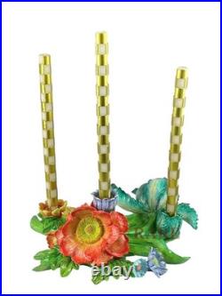 MacKenzie-Childs Aqua Flower Market 3 Candle Holder Centerpiece New No Box