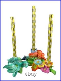 MacKenzie-Childs Aqua Flower Market 3 Candle Holder Centerpiece New No Box