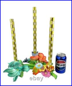 MacKenzie-Childs Aqua Flower Market 3 Candle Holder Centerpiece New No Box