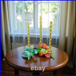 MacKenzie-Childs Aqua Flower Market 3 Candle Holder Centerpiece New No Box