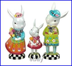 MacKenzie-Childs Calico Bunny Figures Set of Three 7.5 Tall New No Box