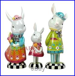 MacKenzie-Childs Calico Bunny Figures Set of Three 7.5 Tall New No Box MacKenzie-Childs Calico Bunny Figures Set of Three 7.5 Tall New No Box