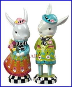 MacKenzie-Childs Calico Bunny Figures Set of Three 7.5 Tall New No Box MacKenzie-Childs Calico Bunny Figures Set of Three 7.5 Tall New No Box