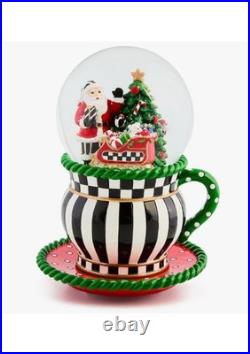 MacKenzie-Childs Check It Out Teacup Snow Globe Santa Courtly Check 8.25 NEW MacKenzie-Childs Check It Out Teacup Snow Globe Santa Courtly Check 8.25 NEW