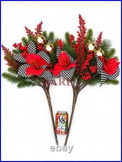MacKenzie-Childs Courtly Check Faux Holiday Floral Stem Set of Two Bouquet New