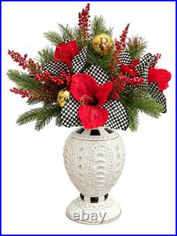 MacKenzie-Childs Courtly Check Faux Holiday Floral Stem Set of Two Bouquet New