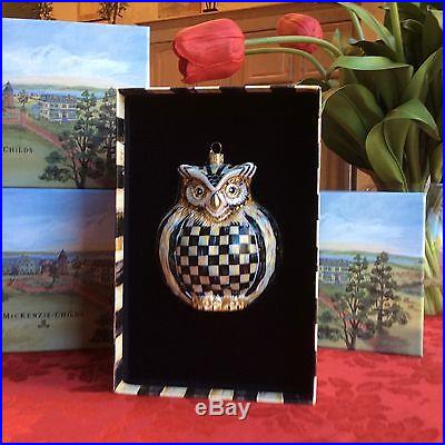 MacKenzie Childs Courtly Check Owl Glass Ornament