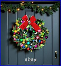 MacKenzie-Childs Courtly Check Ribbon Jubilee Christmas Wreath New No Box