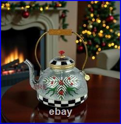 MacKenzie-Childs Farmhouse Holiday Tea Kettle Glass Ornament Brand New in Box