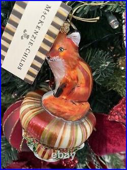 MacKenzie-Childs Fox On Tuffet Glass Ornament NIB