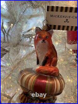 MacKenzie-Childs Fox On Tuffet Glass Ornament NIB