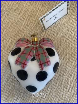 MacKenzie Childs Glass Heart Ornament Granny Kitsch Dor Heart Black White Plaid