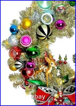 MacKenzie-Childs Granny Kitsch Illuminated Christmas Wreath Ornaments New No Box