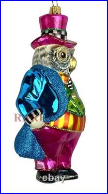 MacKenzie-Childs Granny Kitsch Owl Glass Ornament 6.75 Tall Brand New in Box