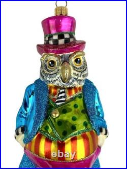 MacKenzie-Childs Granny Kitsch Owl Glass Ornament 6.75 Tall Brand New in Box