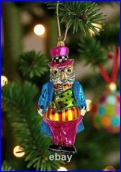 MacKenzie-Childs Granny Kitsch Owl Glass Ornament 6.75 Tall Brand New in Box