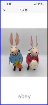MacKenzie Childs Hip Hop Set Bunny Figurines Metal Easter Decor Rabbit Whimsical MacKenzie Childs Hip Hop Set Bunny Figurines Metal Easter Decor Rabbit Whimsical
