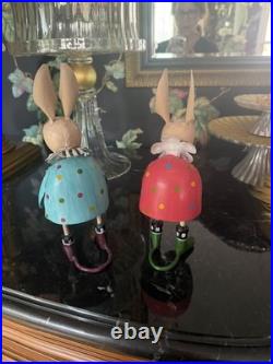 MacKenzie Childs Hip Hop Set Bunny Figurines Metal Easter Decor Rabbit Whimsical MacKenzie Childs Hip Hop Set Bunny Figurines Metal Easter Decor Rabbit Whimsical