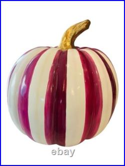 MacKenzie-Childs Plum Stripe Pumpkin Purple Cream Gold Stem Medium