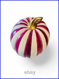 MacKenzie-Childs Plum Stripe Pumpkin Purple Cream Gold Stem Medium
