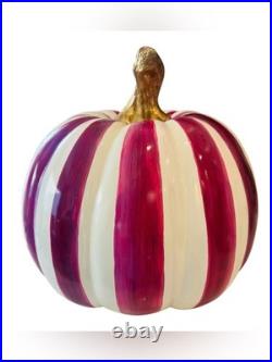 MacKenzie-Childs Plum Stripe Pumpkin Purple Cream Gold Stem Medium