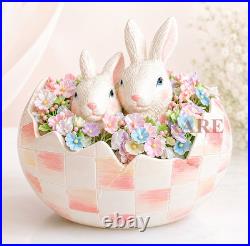 MacKenzie-Childs Rosy Check Peekaboo Egg Bunny Flowers New No Box