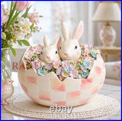MacKenzie-Childs Rosy Check Peekaboo Egg Bunny Flowers New No Box MacKenzie-Childs Rosy Check Peekaboo Egg Bunny Flowers New No Box