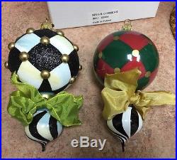 MacKenzie Childs Xmas Christmas Handblown Glass WHimsical Ornament Set Of 2
