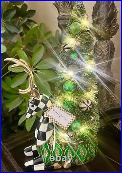 Mackenzie Childs Christmas Emerald Luxe Illuminated Deer Bottle Brush Tree 15x9