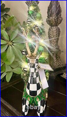 Mackenzie Childs Christmas Emerald Luxe Illuminated Deer Bottle Brush Tree 15x9