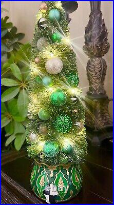 Mackenzie Childs Christmas Emerald Luxe Illuminated Deer Bottle Brush Tree 15x9