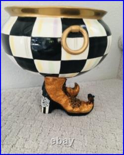 Mackenzie Childs Courtly Check Cauldron New Halloween Witch feet