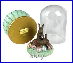 Mackenzie Childs Courtly Check Chocolate Macaron Bunny Cloche 10.25 New No Box