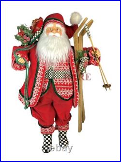 Mackenzie Childs Courtly Check Cozy Christmas Large 30 Santa WithSkis New No Box