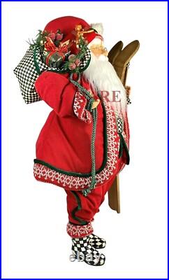 Mackenzie Childs Courtly Check Cozy Christmas Large 30 Santa WithSkis New No Box