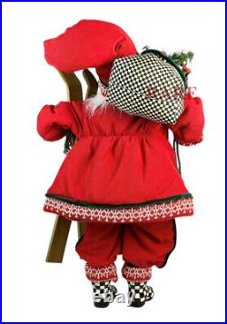 Mackenzie Childs Courtly Check Cozy Christmas Large 30 Santa WithSkis New No Box