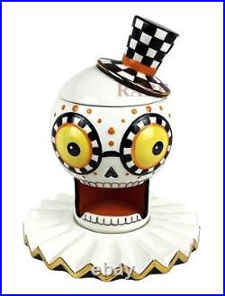Mackenzie Childs Courtly Check Hat Boo Candy Dish Ceramic 8.25 Tall New